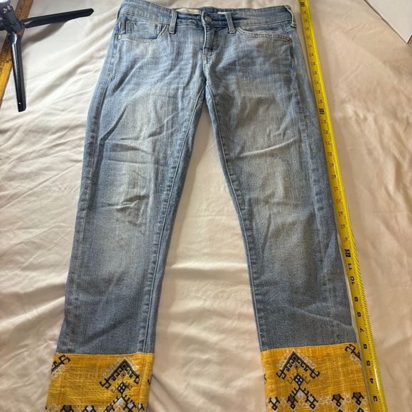 Pilcro And The Letterpress Hyphen 25 Jeans Distress Ankle Appliqué Yellow Print - Picture 1 of 16